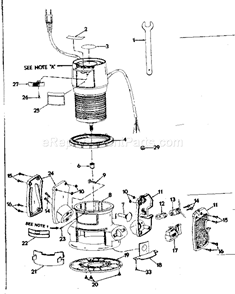 Base Assembly Diagram and Parts List for 31517461  Craftsman Router