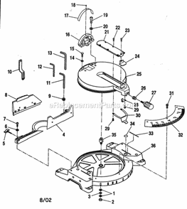 Base Assy Diagram and Parts List for 315212240  Craftsman Miter Saw