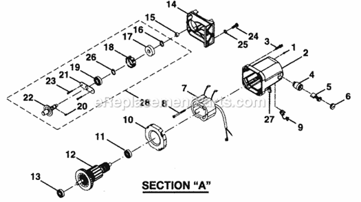 Part Location Diagram of A131010101 Ryobi Motor Assembly Complete