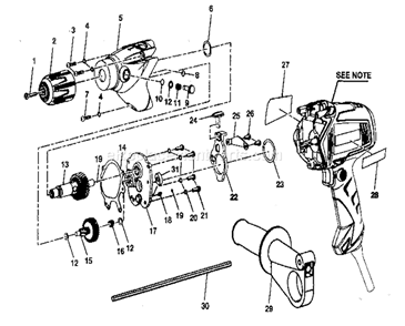 Housing Assy Diagram and Parts List for 315221370  Craftsman Hammer Drill