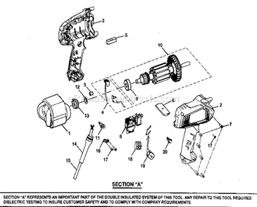 Motor Assy Diagram and Parts List for 315221370  Craftsman Hammer Drill