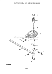 Table Saw Diagram and Parts List for 315228310  Craftsman Table Saw
