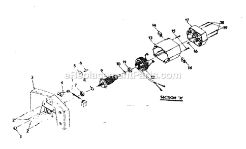 Field And Armature Assembly Diagram and Parts List for 31523452  Craftsman Miter Saw