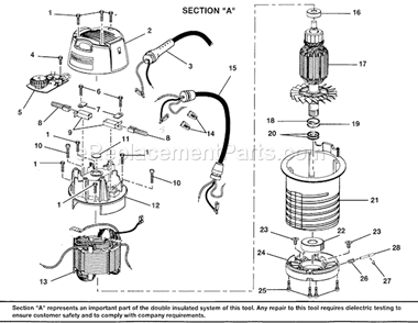 Motor Assy Diagram and Parts List for 315269210  Craftsman Router