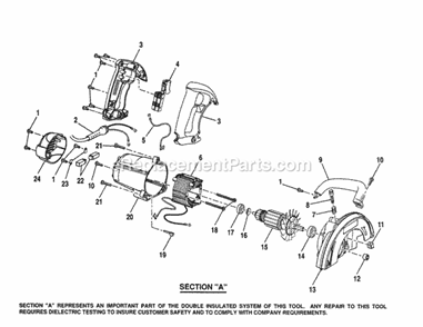 Handle/Housing Diagram and Parts List for 3152711080  Craftsman Circular Saw