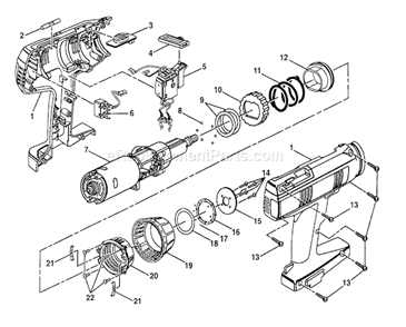 Housing/Motor Diagram and Parts List for 315274790  Craftsman Cordless Drill