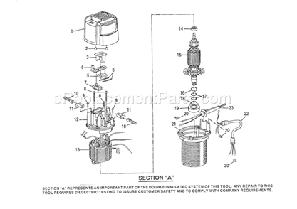 Section "A" Diagram and Parts List for 315275000  Craftsman Router