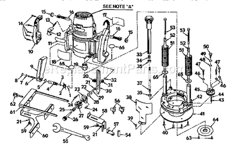 Base Assembly Diagram and Parts List for 315275062  Craftsman Router