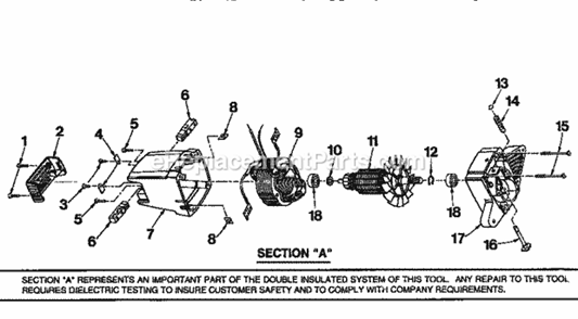 Field And Armature Assembly Diagram and Parts List for 315275420  Craftsman Circular Saw