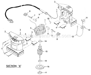 Motor Assembly Diagram and Parts List for 315277040  Craftsman Orbital or Palm Sander