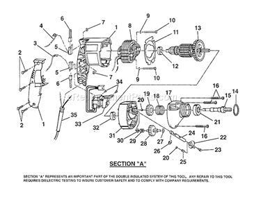 Section "A" Diagram and Parts List for 315277180  Craftsman Hammer Drill