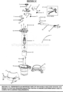 Motor Assy Diagram and Parts List for 315279890  Craftsman Orbital or Palm Sander