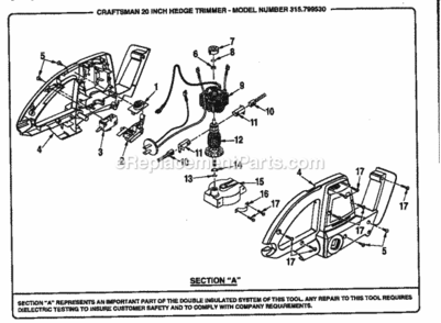 Page B Diagram and Parts List for 315799530  Craftsman Hedge Trimmer
