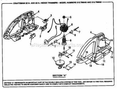 Page B Diagram and Parts List for 315799540  Craftsman Hedge Trimmer