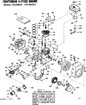Replacement Parts Diagram and Parts List for 143664312  Craftsman Engine