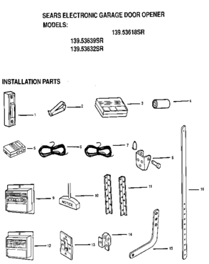 Installation Parts Diagram and Parts List for 13953618SR  Craftsman Garage Door Opener