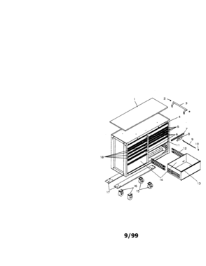 52" 14 Drawer Mobile Tool Cart Diagram and Parts List for 706655135  Craftsman Tool Stand & Cart