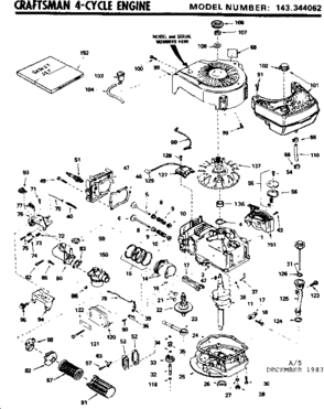Replacement Parts Diagram and Parts List for 143344062  Craftsman Engine