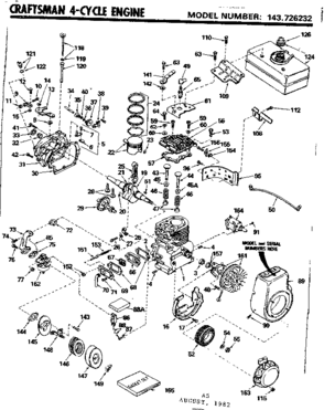 Replacement Parts Diagram and Parts List for 143726232  Craftsman Engine