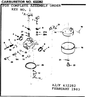 Carburetor 632282 (71/143) Diagram and Parts List for 143336042  Craftsman Engine