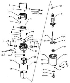Motor Assy Diagram and Parts List for 32017542  Craftsman Router