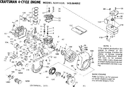 Replacement Parts Diagram and Parts List for 143664052  Craftsman Engine
