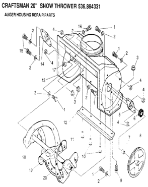 Auger Housing Diagram and Parts List for 536884331  Craftsman Snow Blower