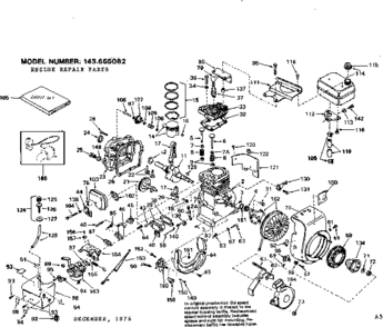 Replacement Parts Diagram and Parts List for 143665082  Craftsman Engine