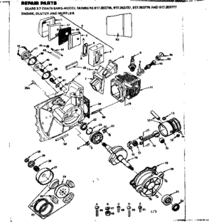 Engine Clutch And Muffler Diagram and Parts List for 917353737  Craftsman Chainsaw