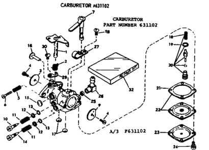 Carburetor Diagram and Parts List for 91760045  Craftsman Chainsaw