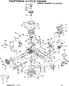Replacement Parts Diagram and Parts List for 143286102  Craftsman Engine