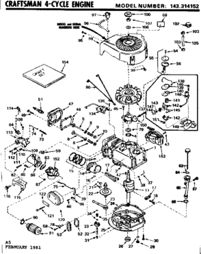 Replacement Parts Diagram and Parts List for 143314152  Craftsman Engine