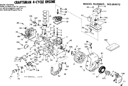 Replacement Parts Diagram and Parts List for 143664072  Craftsman Engine