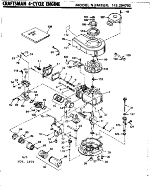 Engine Diagram and Parts List for 143294702  Craftsman Engine