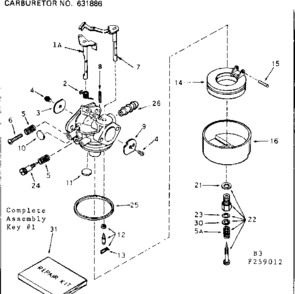 Part Location Diagram of 631879 Tecumseh Throttle Shaft & Lever Assembly.