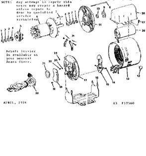 4 H.p. Capacitor Starter A.c. Motor Diagram and Parts List for 11312560  Craftsman Miscellaneous