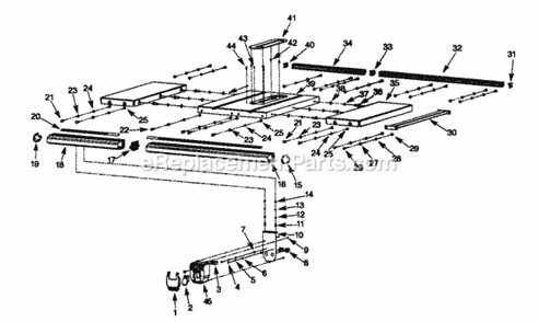 Rails Assy Diagram and Parts List for 351218330  Craftsman Table Saw