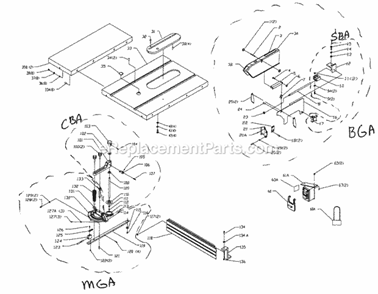Table Assy Diagram and Parts List for 351221140  Craftsman Table Saw