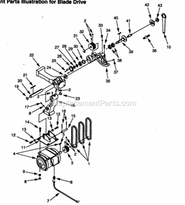 Blade Drive Diagram and Parts List for 351228030  Craftsman Table Saw