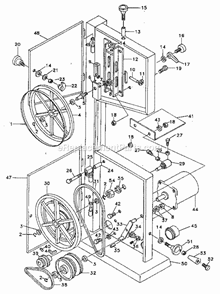 Blade Drive Diagram and Parts List for 351243941  Craftsman Band Saw