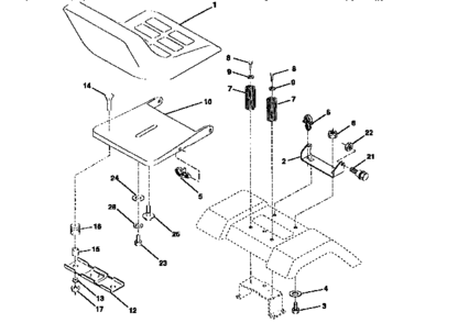 Seat Assembly Diagram and Parts List for 917258540  Craftsman Lawn Tractor