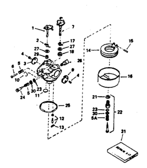 Carburetor Diagram and Parts List for 143376032  Craftsman Engine