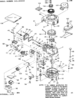Replacement Parts Diagram and Parts List for 143264662  Craftsman Engine