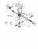 Cylinder / Crankshaft / Muffler Diagram and Parts List for 358352680  Craftsman Chainsaw