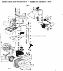 Main Frame Diagram and Parts List for 358353631  Craftsman Chainsaw