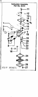 Carburetor Diagram and Parts List for 358353631  Craftsman Chainsaw