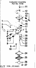 Carburetor Assembly Diagram and Parts List for 358353661  Craftsman Chainsaw