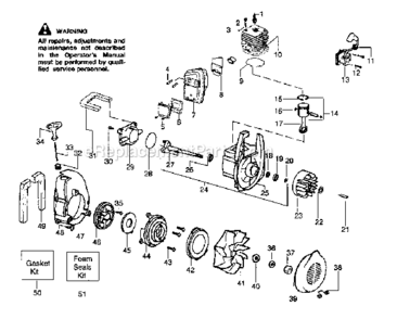 CylinderCrankshaftCrankcase Diagram and Parts List for 358794170  Craftsman Leaf Blower / Vacuum