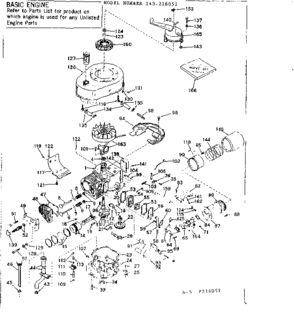 Basic Engine Diagram and Parts List for 143216052  Craftsman Engine