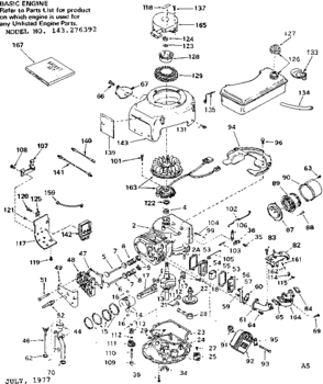 Replacement Parts Diagram and Parts List for 143276392  Craftsman Engine